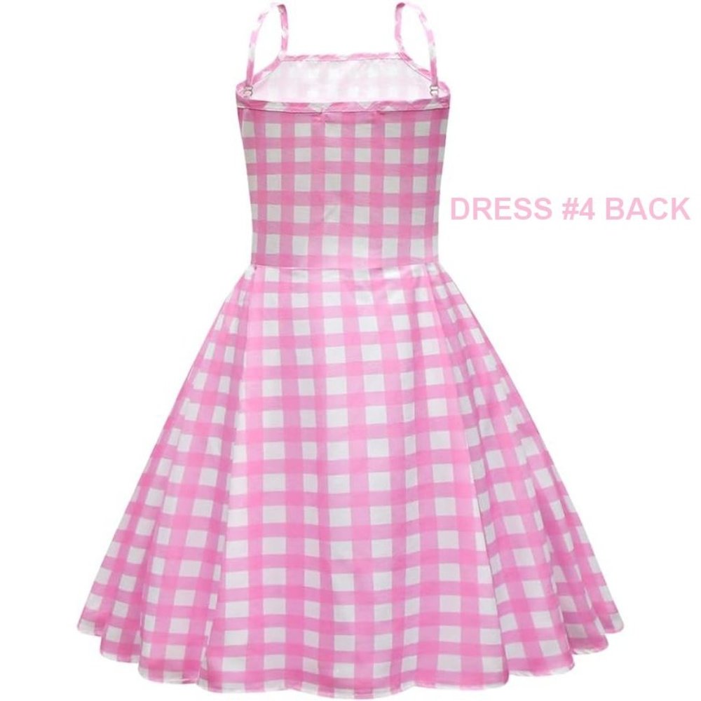 NWT Adorable Barbie Costume Movie Pink Gingham Plaid Girls Dresses +Gift - Picture 2 of 16